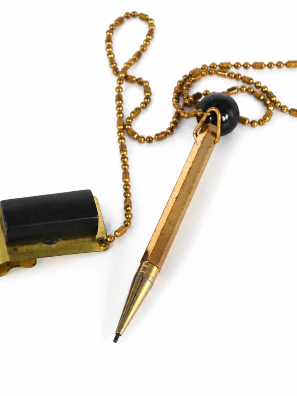 VTG Mid-Century Chatelaine Mechanical Pencil Chain Clips on Pocket*Still works